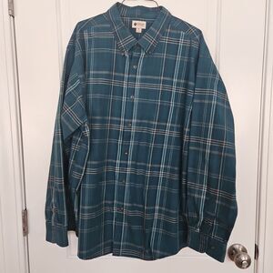 Haggar Dress Shirt Mens Size XXL Teal White Plaid   Button Down Preppy Casual
